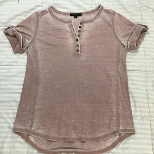 Jane and Delancey Blush Buttoned Short Sleeve Distressed Tee